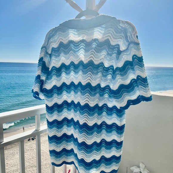Casablanca Wave Blue and White Knit Cardigan - Picture 4 of 9